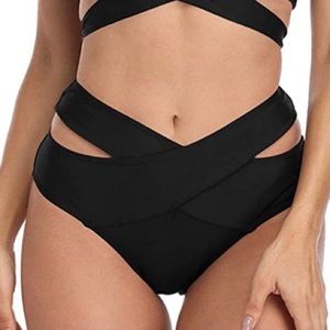 Black swimsuit bottom criss cross waist